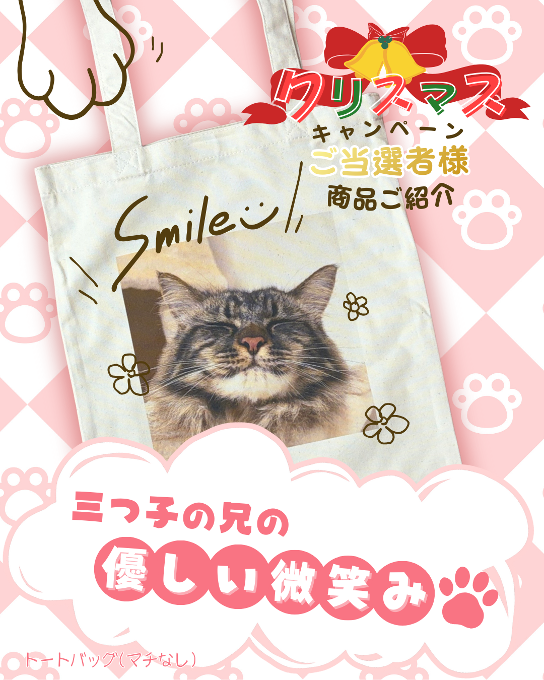 三つ子の兄・シンバくんの写真をプリントしたオリジナルトートバッグ