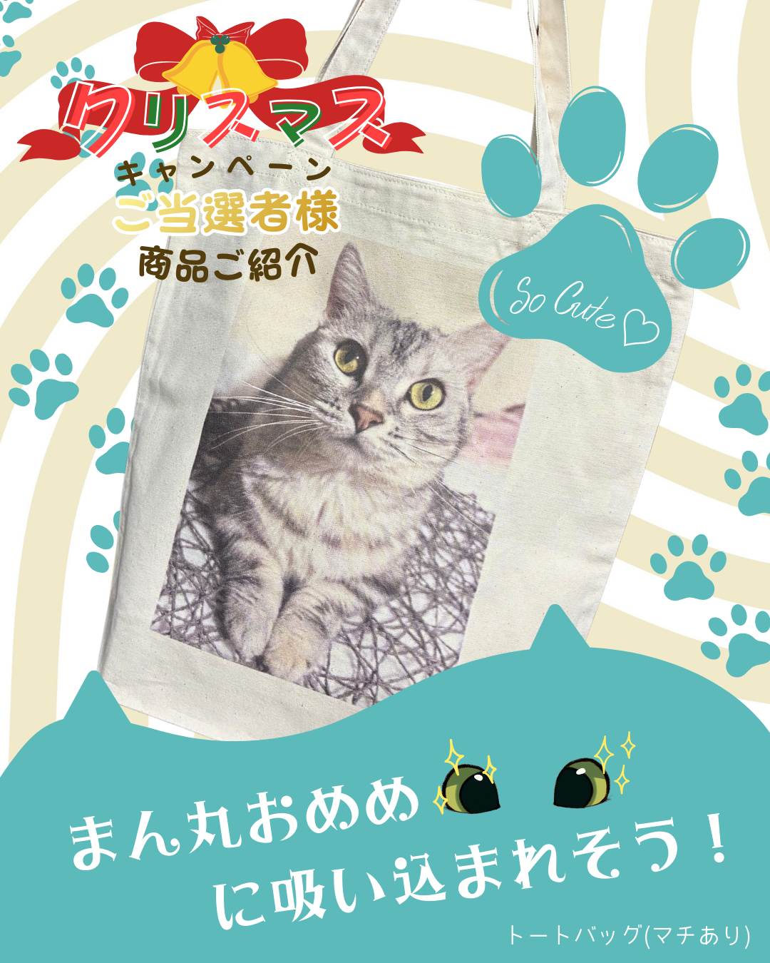 愛猫みるちゃんの写真をプリントのオリジナルトートバッグ マチあり フルカラー印刷